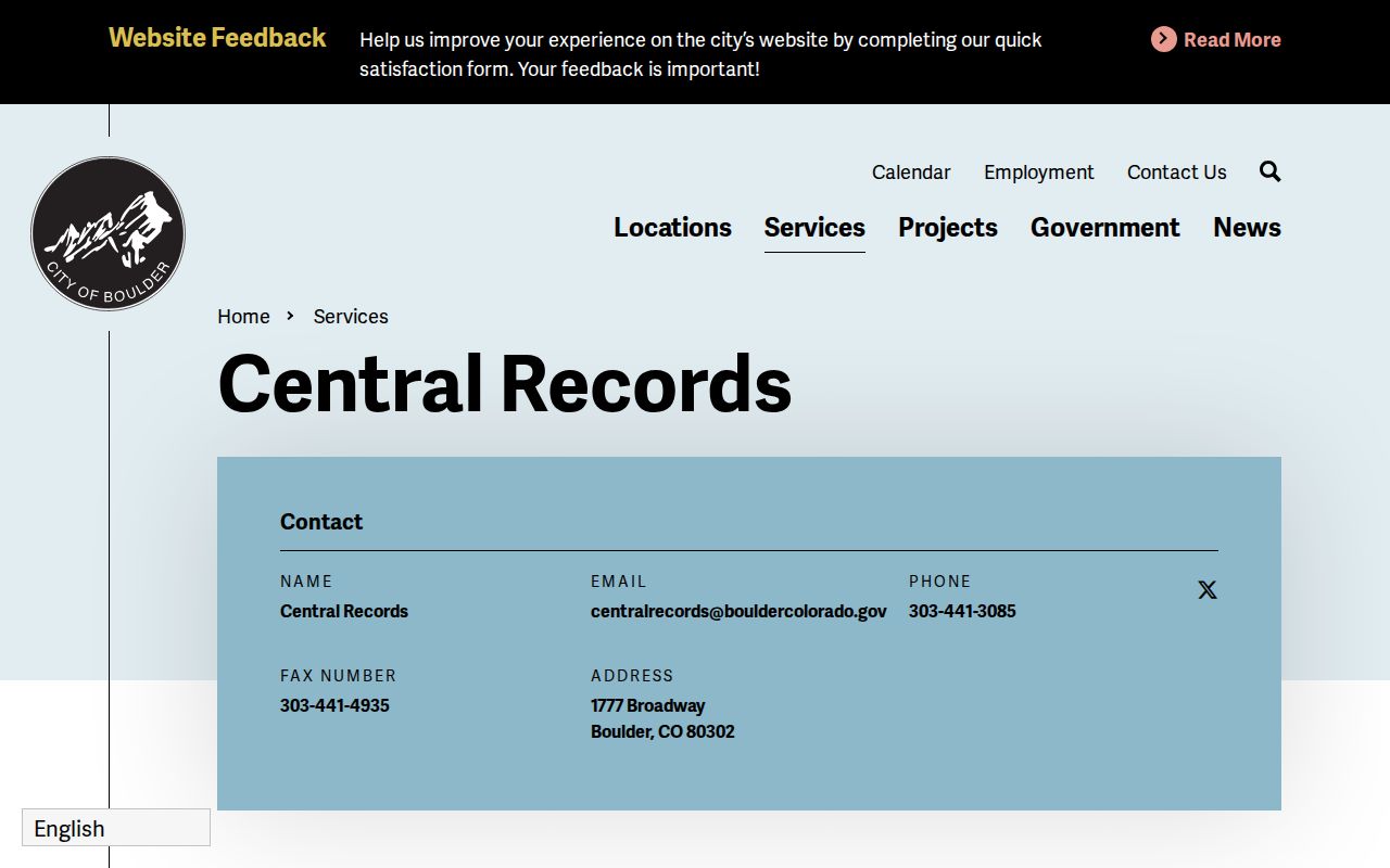 Boulder previous residents Central Records public request information