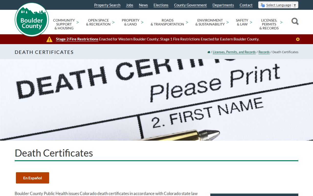 Boulder resident lookup Boulder County death certificate access