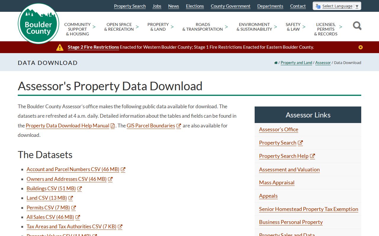Boulder street directory assessor owner and address data download